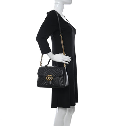 Gucci Calfskin Matelasse Small GG Marmont Top Handle Shoulder Bag Black 3 of 10