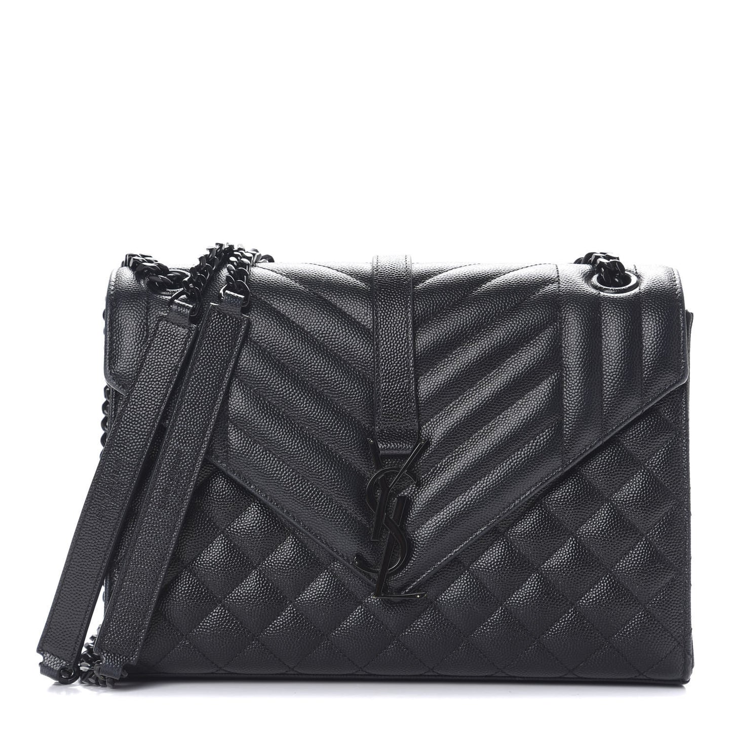 Grain De Poudre Textured Mixed Matelasse Triquilt Medium Monogram Satchel Black