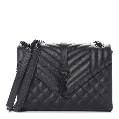 Saint Laurent Grain De Poudre Textured Mixed Matelasse Triquilt Medium Monogram Satchel Black 1 of 9