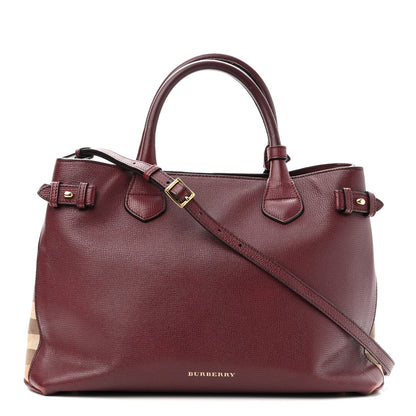 Burberry Grainy Calfskin House Check Medium Banner Tote Mahogany Red 1 of 15