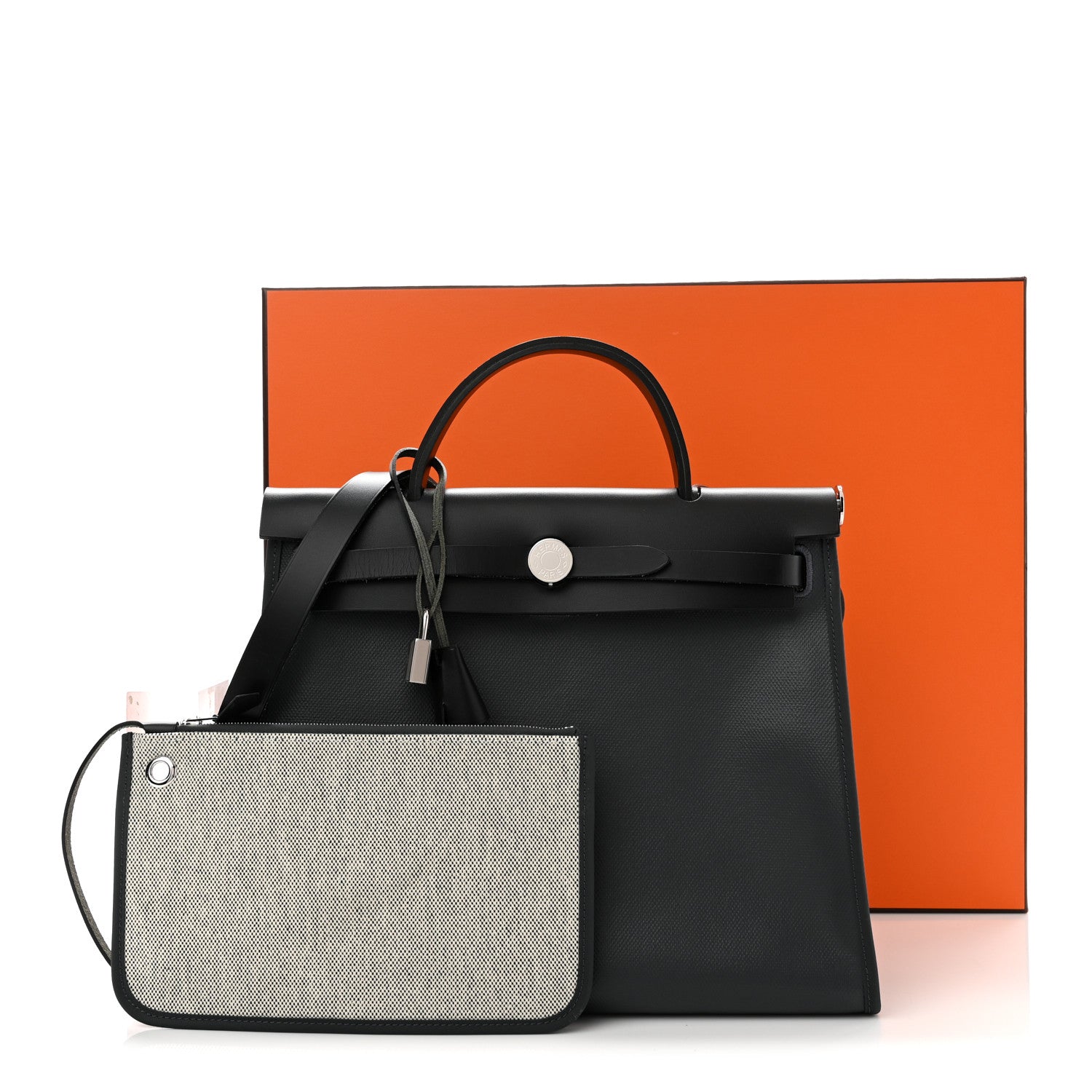 Hermes Toile H Berline Vache Hunter Herbag Zip PM 31 Ardoise Black Ecru 12 of 12