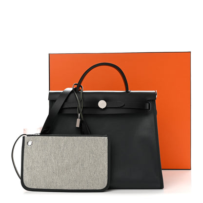 Hermes Toile H Berline Vache Hunter Herbag Zip PM 31 Ardoise Black Ecru 12 of 12