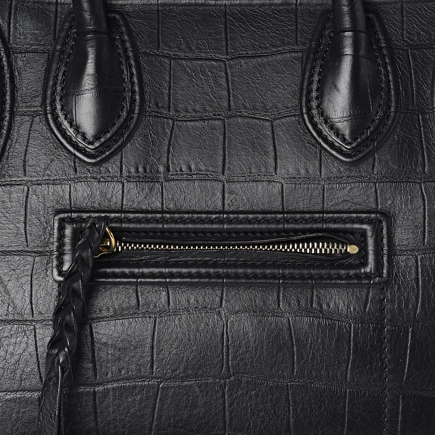 Calfskin Crocodile Embossed Medium Phantom Luggage Black