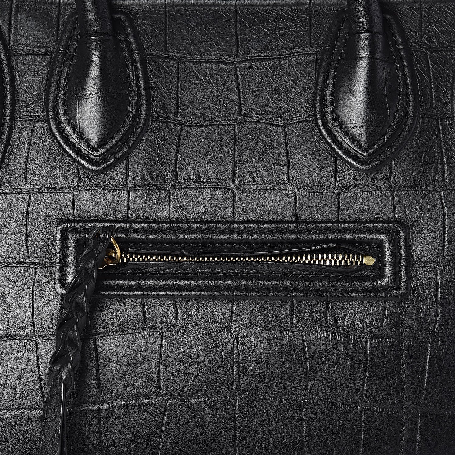 Celine Calfskin Crocodile Embossed Medium Phantom Luggage Black 10 of 10
