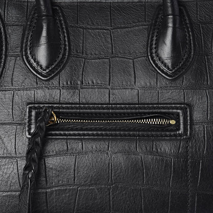 Celine Calfskin Crocodile Embossed Medium Phantom Luggage Black 10 of 10