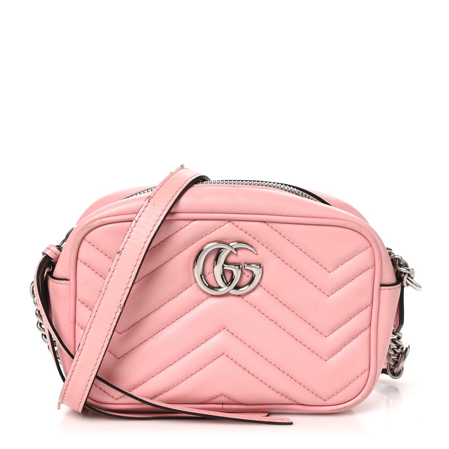 Gucci Calfskin Matelasse Mini GG Marmont Chain Shoulder Bag Wild Rose 1 of 16
