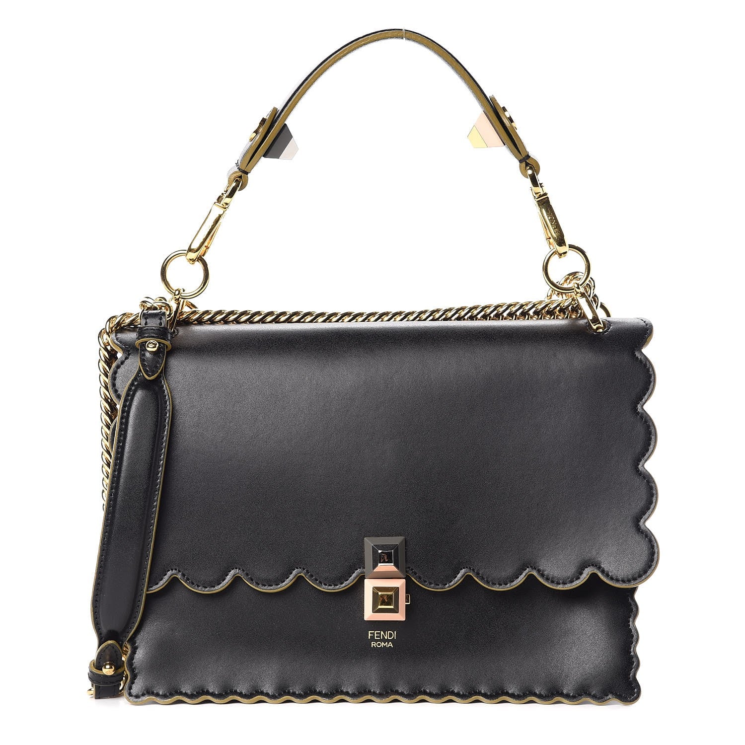 Fendi Vitello Liberty Scalloped Studded Kan I Shoulder Bag Black 1 of 7