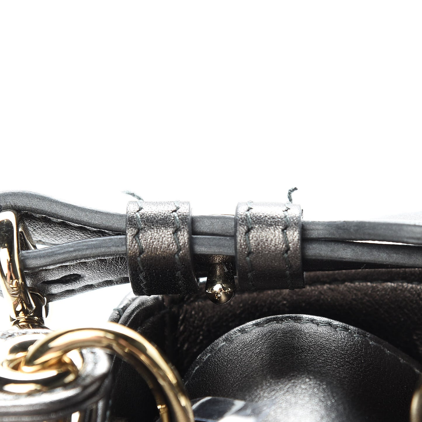 Metallic Grained Calfskin Cannage Small Lady Dior Gunmetal