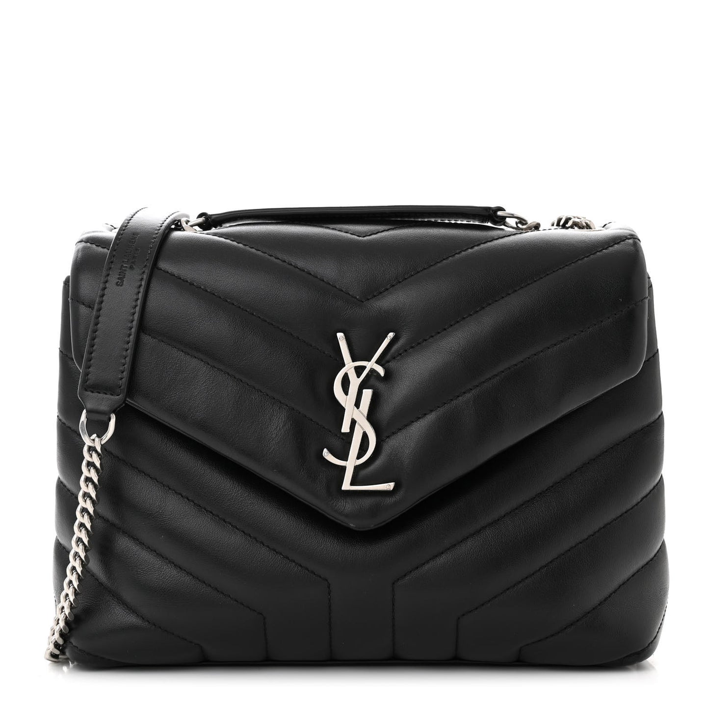 Calfskin Y Quilted Monogram Small Loulou Chain Satchel Black