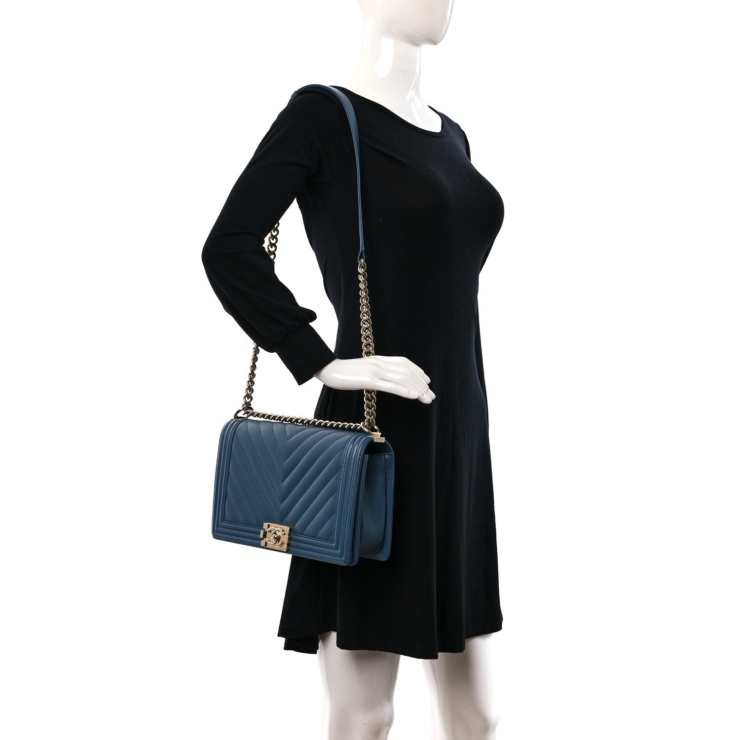 Chanel Caviar Chevron Quilted New Medium Boy Flap Blue 2 of 11