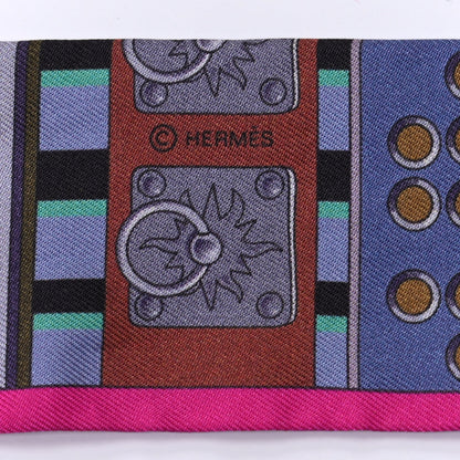 Hermes Silk Colliers de Chiens Twilly Fuchsia Vert Mauve 4 of 4