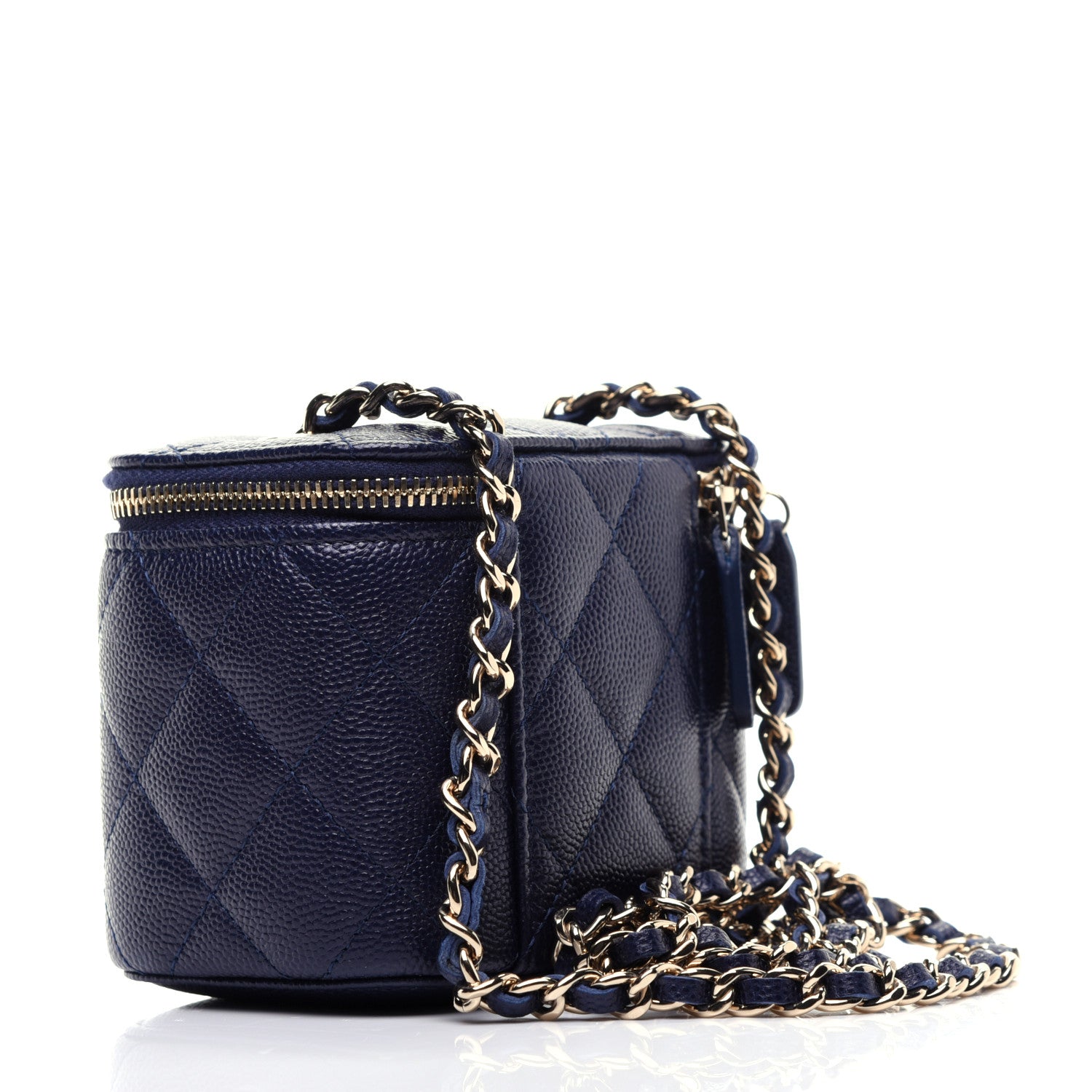 Chanel Caviar Quilted Mini Vanity Case With Chain Navy Blue 3 of 11