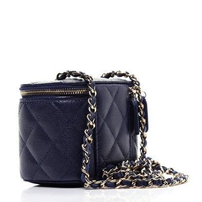 Chanel Caviar Quilted Mini Vanity Case With Chain Navy Blue 3 of 11