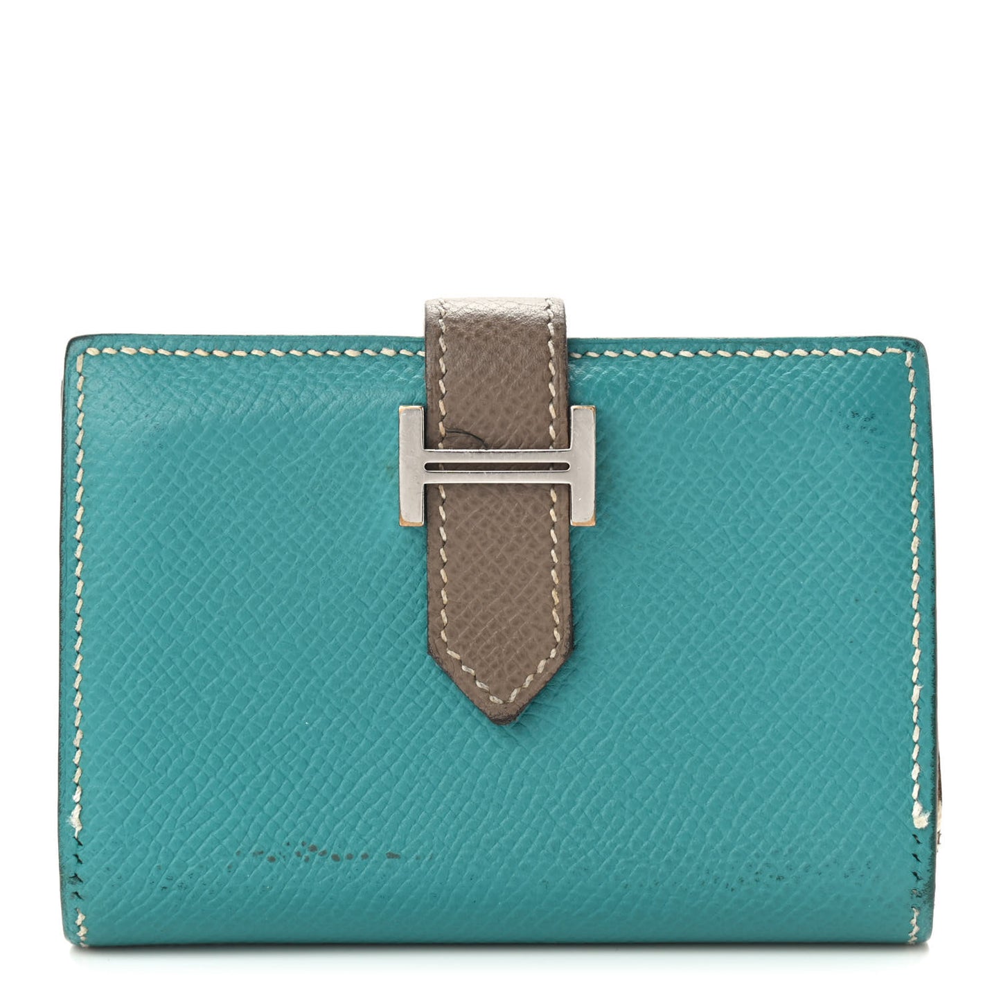 Epsom Bi Color Bearn Card Holder Wallet Bleu Paon Etoupe