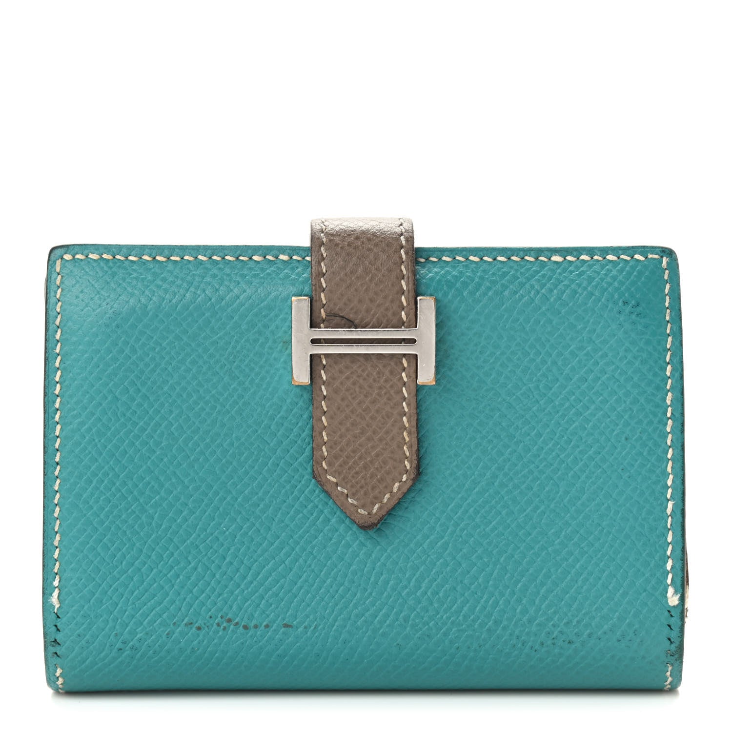 Hermes Epsom Bi Color Bearn Card Holder Wallet Bleu Paon Etoupe 1 of 16