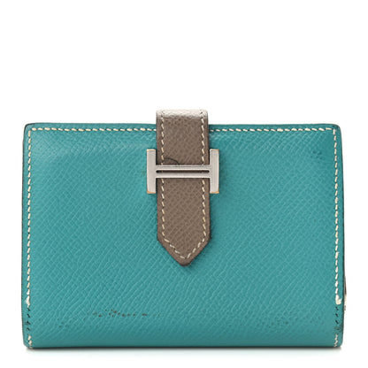 Hermes Epsom Bi Color Bearn Card Holder Wallet Bleu Paon Etoupe 1 of 16