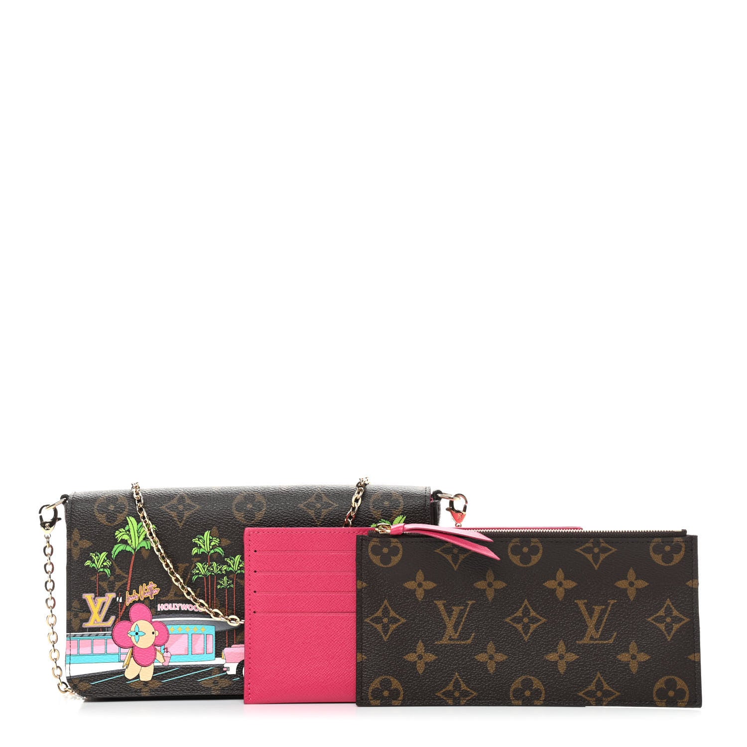 Louis Vuitton Monogram 2021 Christmas Animation Hollywood Pochette Felicie Chain Wallet Fuchsia 1 of 9