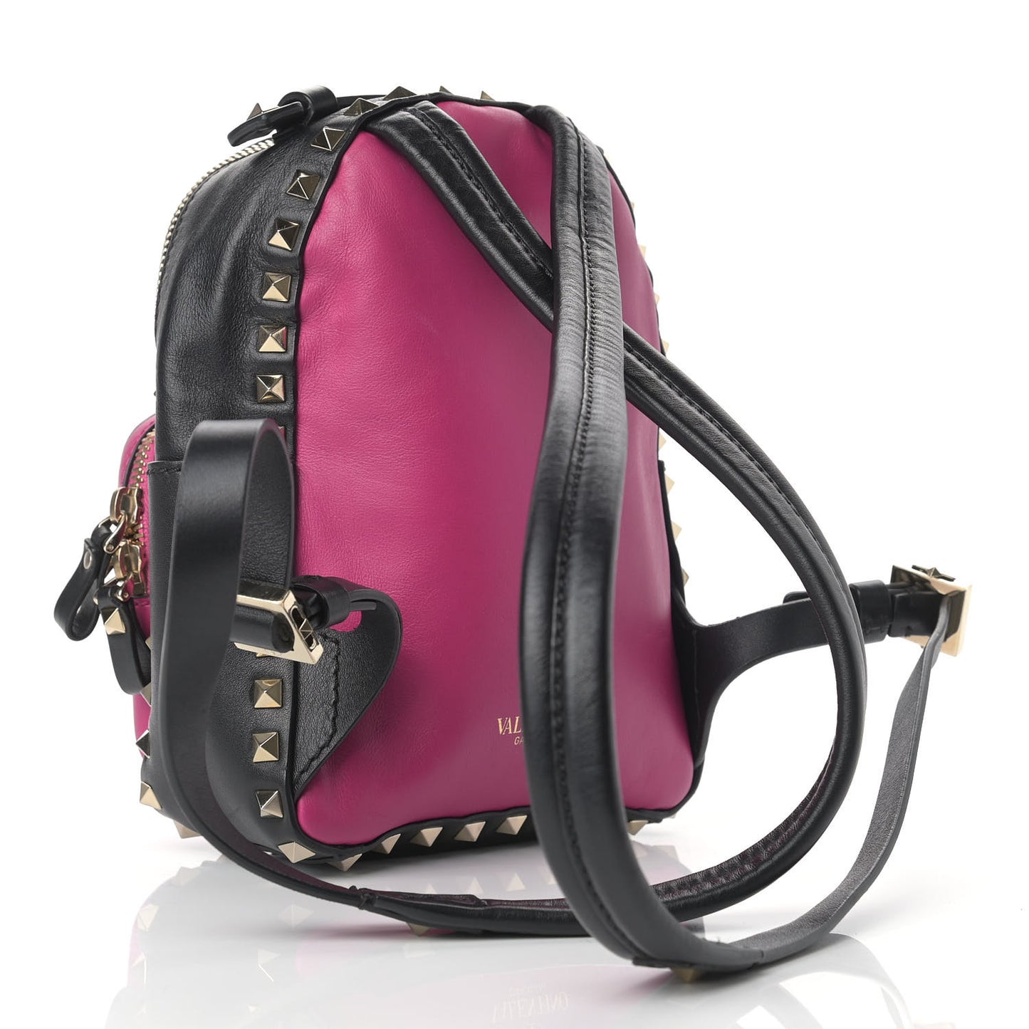 Calfskin Mini Rockstud Backpack Fuxia Black