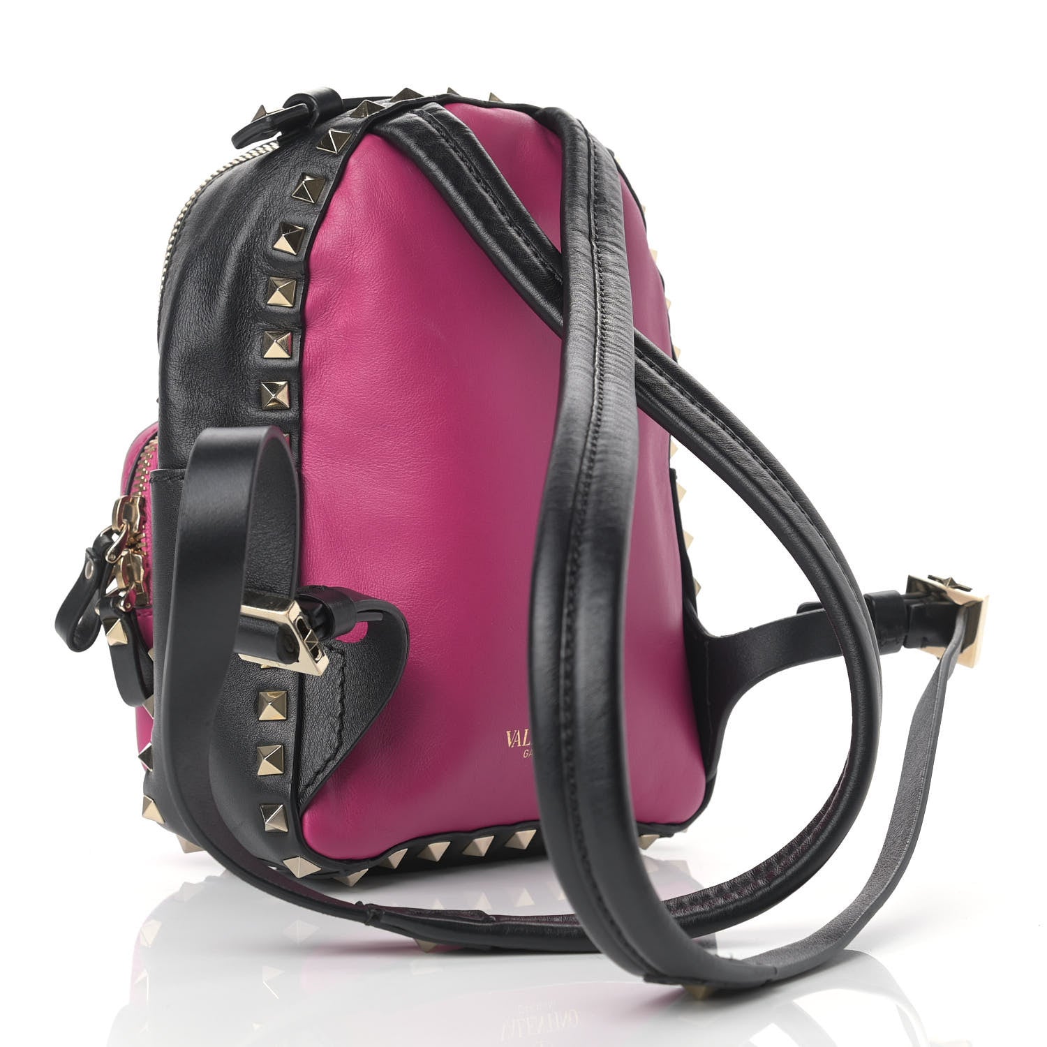 Valentino Garavani Calfskin Mini Rockstud Backpack Fuxia Black 3 of 9
