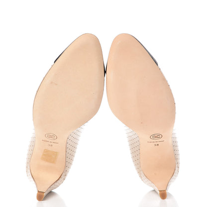 Chanel Lambskin Perforated CC Cap Toe Pump 38 Beige Black 5 of 9
