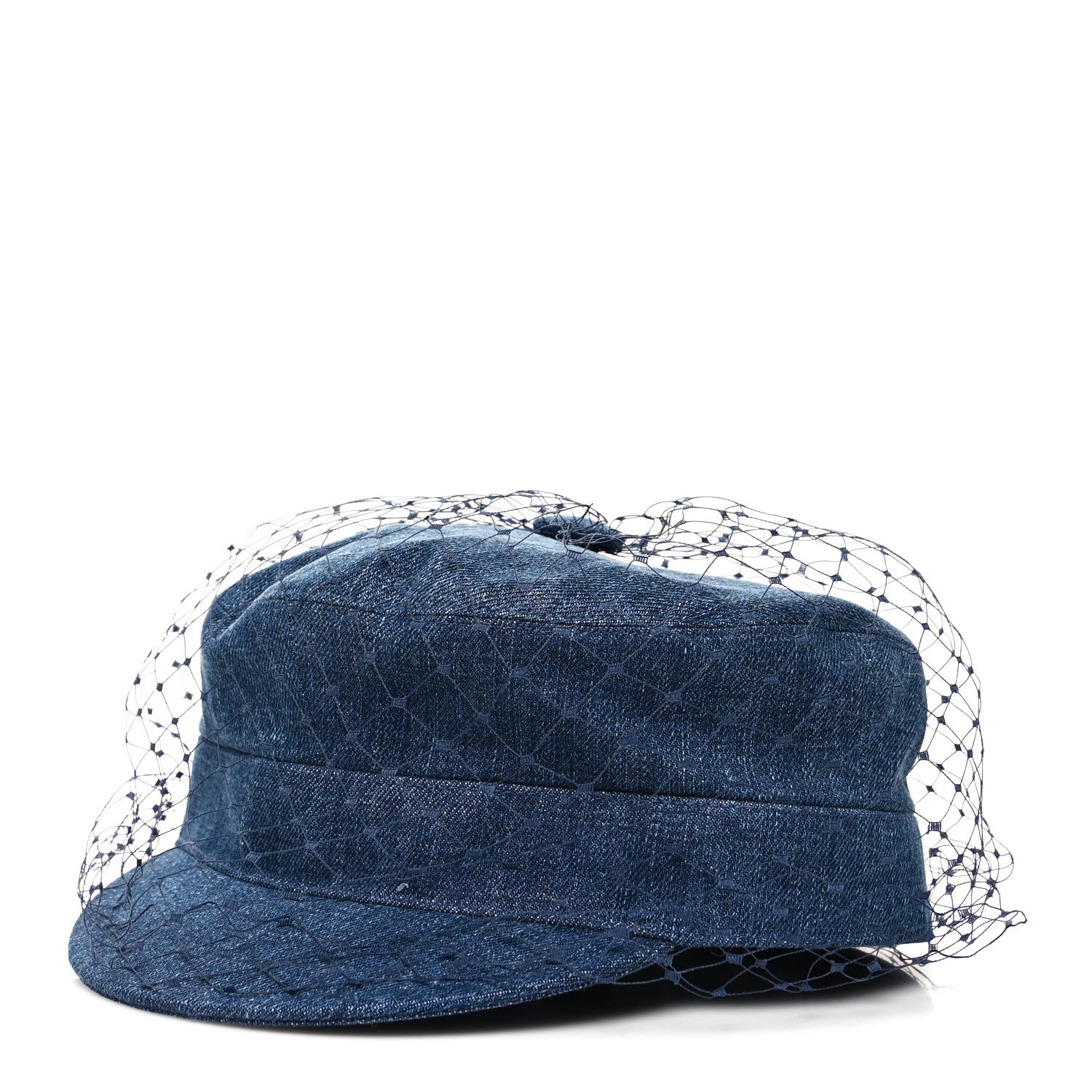 Christian Dior Denim Arty Cap with Veil 58 Blue 1 of 7
