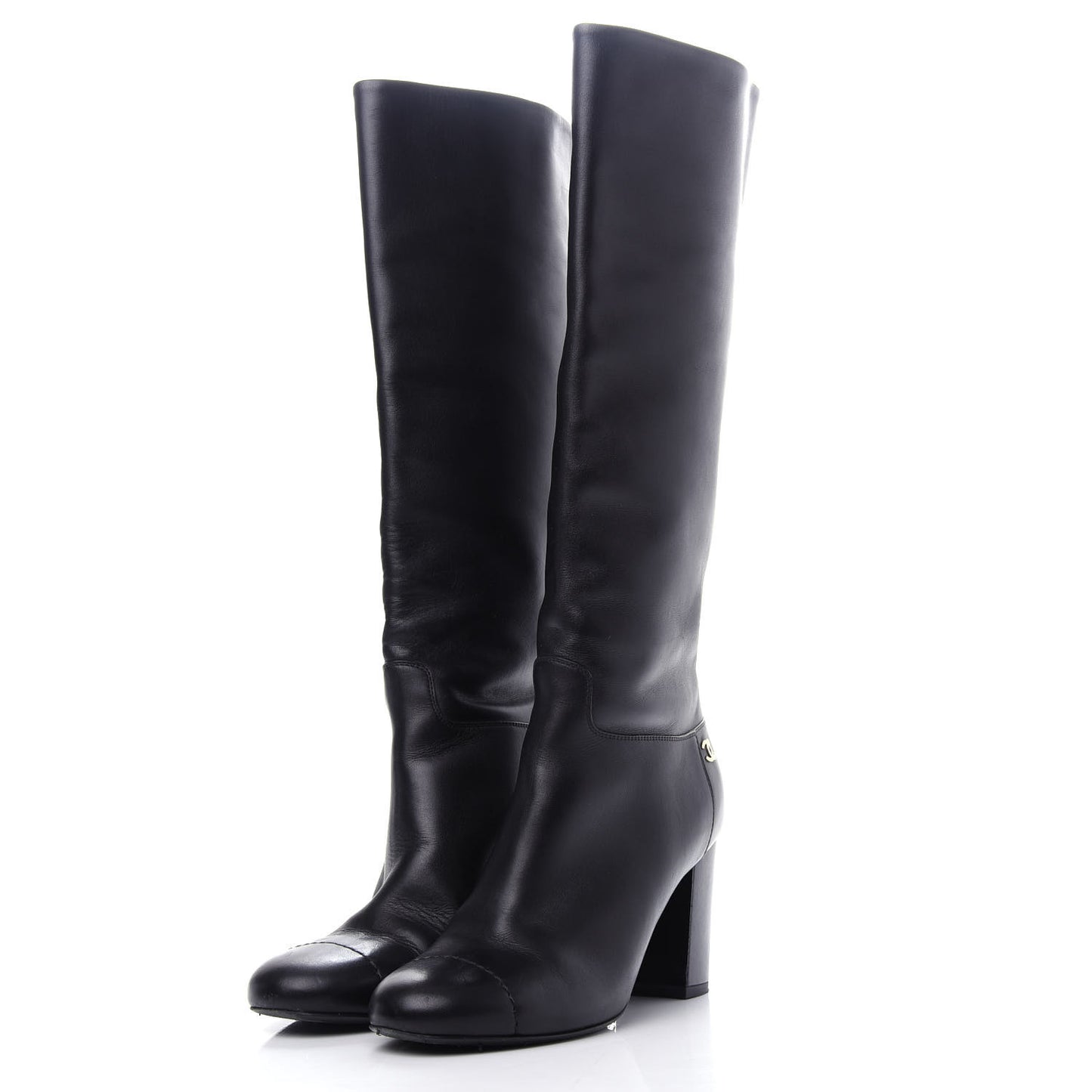 Calfskin CC Knee High Boots 37.5 Black
