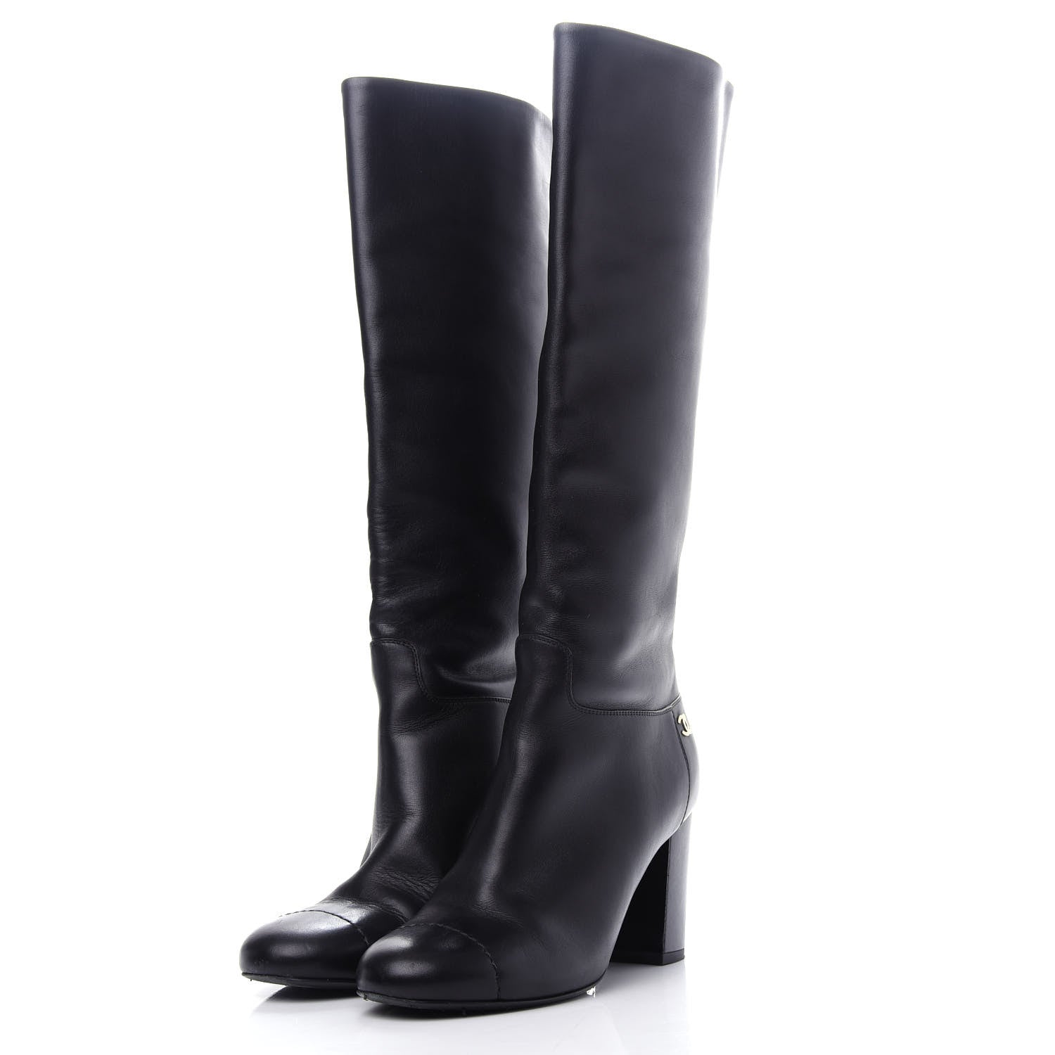 Chanel Calfskin CC Knee High Boots 37.5 Black 3 of 10