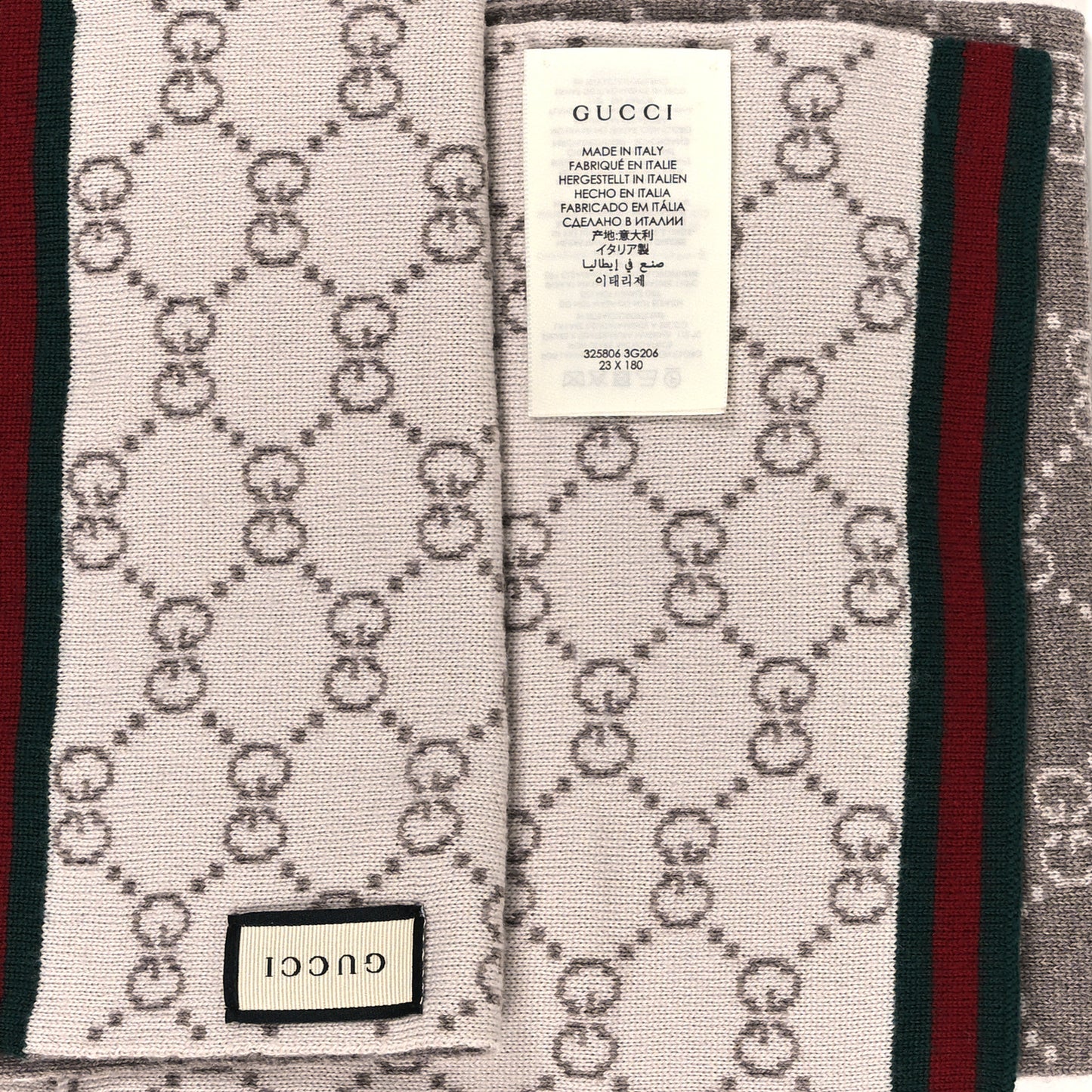 Wool Tricot GG Monogram Web Solange Scarf Coffee Ivory