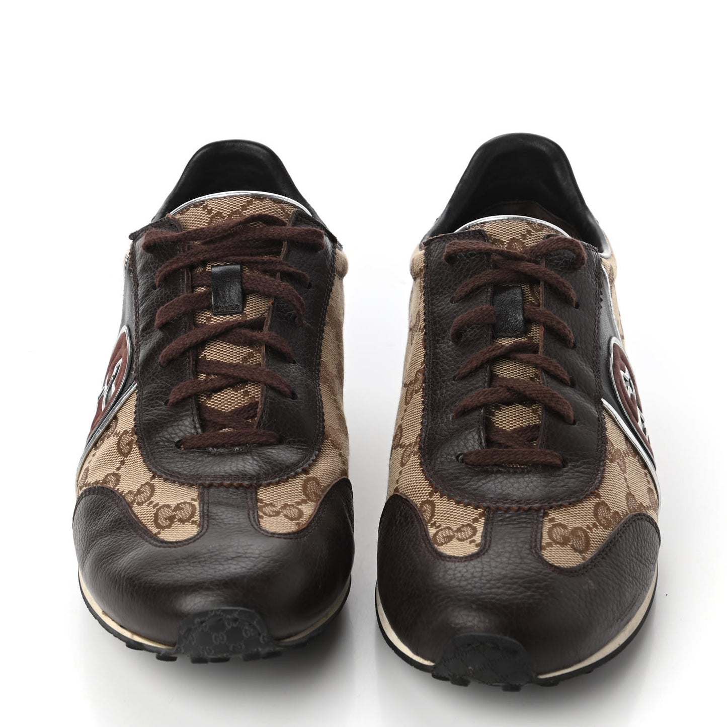 GG Monogram Calfskin Mens Interlocking G Sneakers 8 Dark Brown