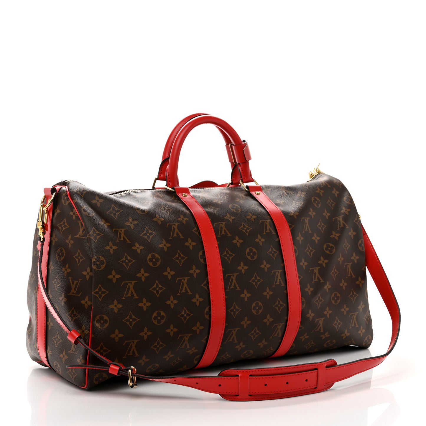 Calfskin Monogram Keepall Bandouliere 50 Coquelicot