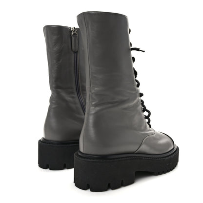 Chanel Crumpled Calfskin Patent Cap Toe Lace Up Combat Boots 40.5 Gray 4 of 10