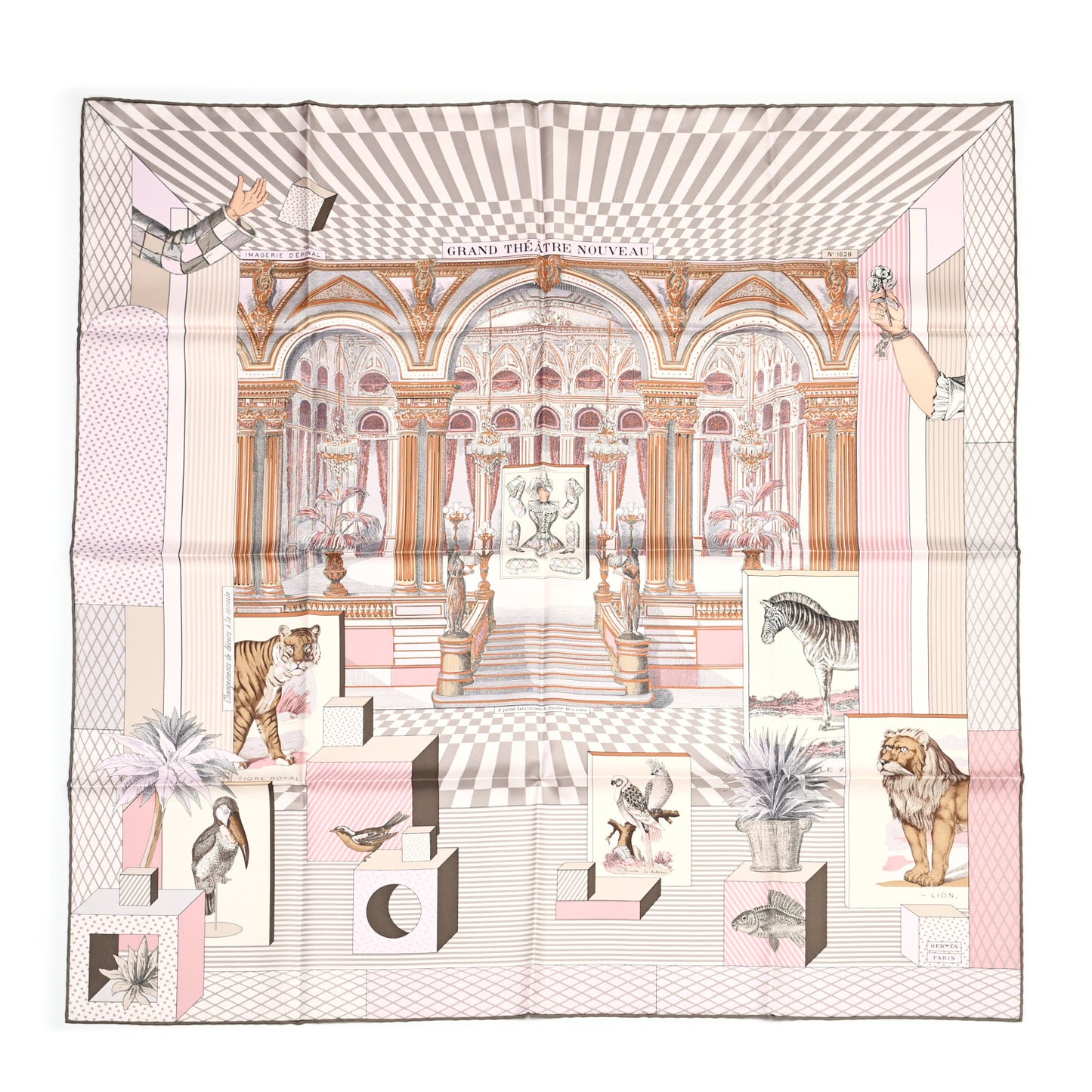 Silk Grand Theatre Nouveau Scarf 90 Rose Pale Etoupe