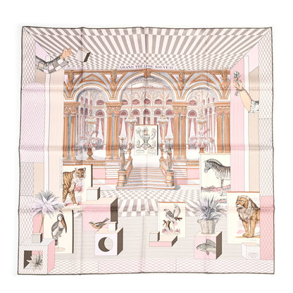 Hermes Silk Grand Theatre Nouveau Scarf 90 Rose Pale Etoupe 1 of 5