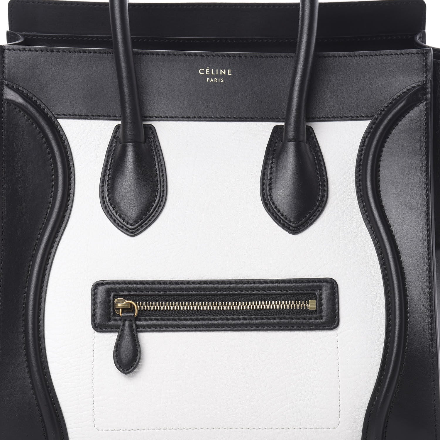 Celine Smooth Calfskin Shrunken Lambskin Mini Bi-Color Luggage Black White 8 of 12