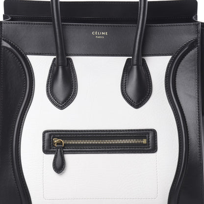 Celine Smooth Calfskin Shrunken Lambskin Mini Bi-Color Luggage Black White 8 of 12