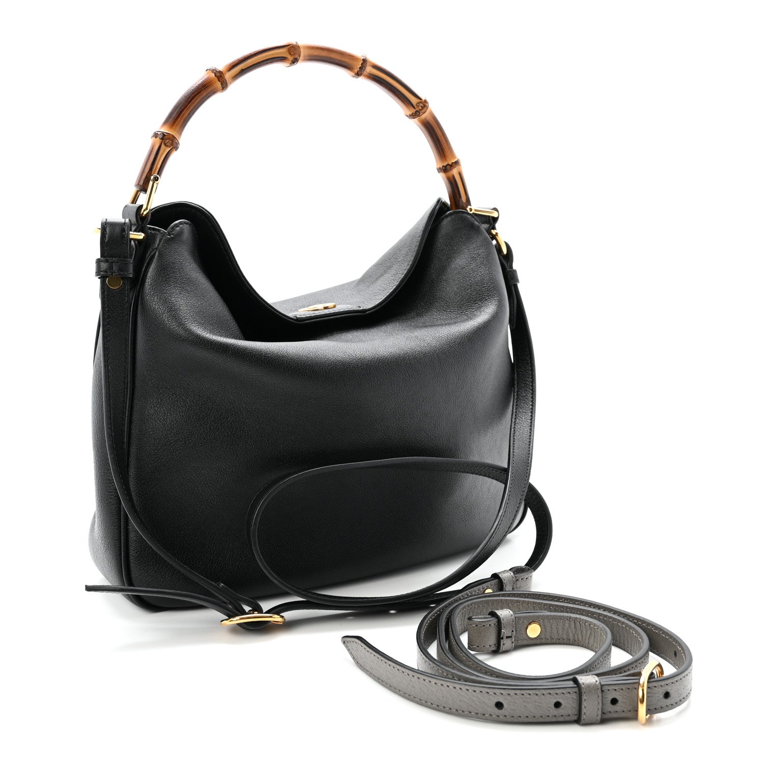 Gucci Softy Wonka Textured Dollar Calfskin Medium Diana Shoulder Bag Black Dusty Grey 3 of 10