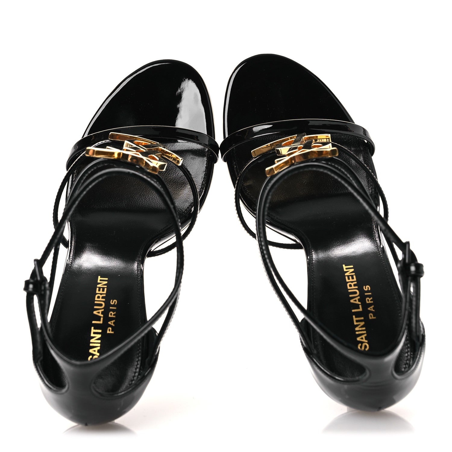 Saint Laurent Patent Cassandra 100 Ankle Strap Sandals 38.5 Black 2 of 13
