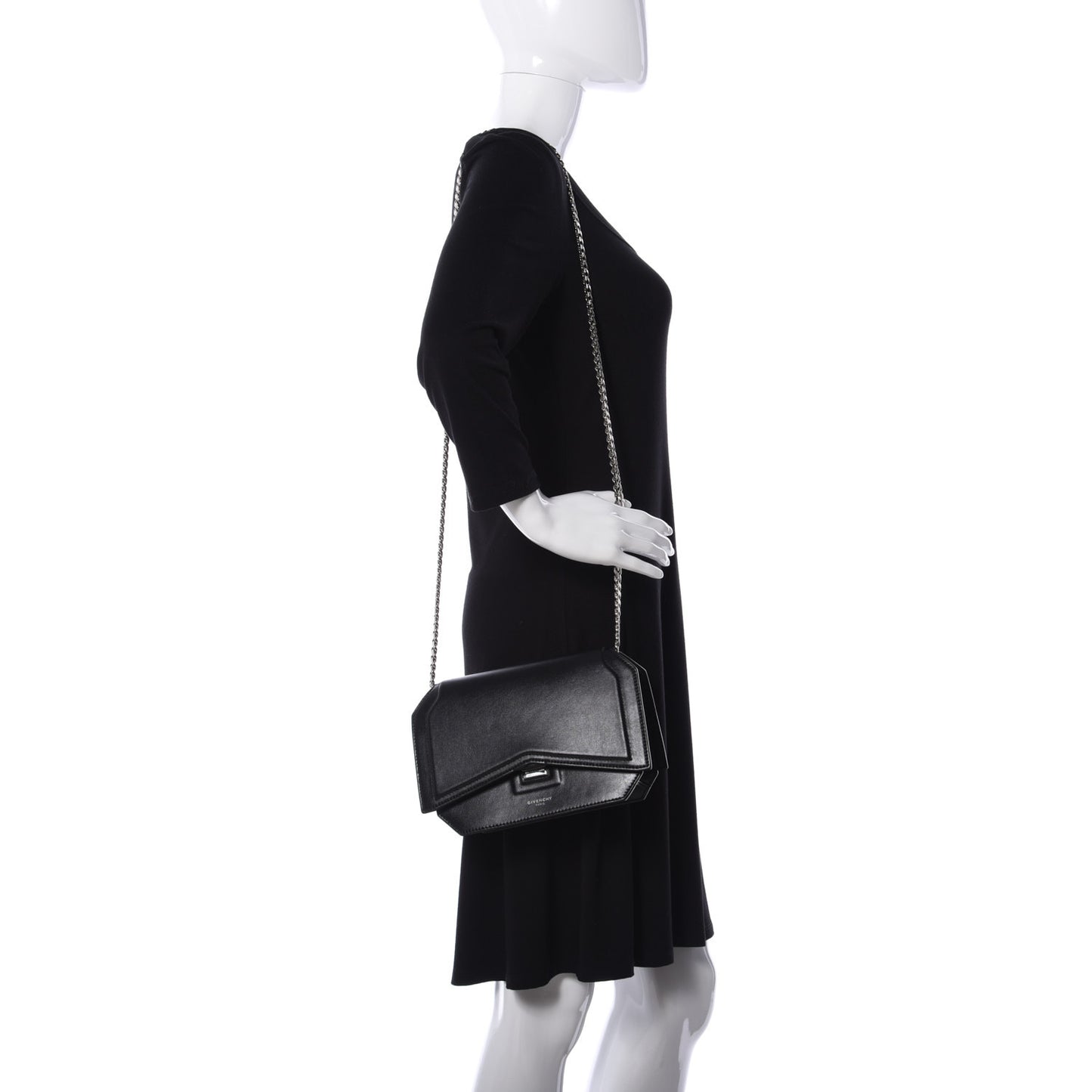 Calfskin Bow Cut Chain Wallet Black