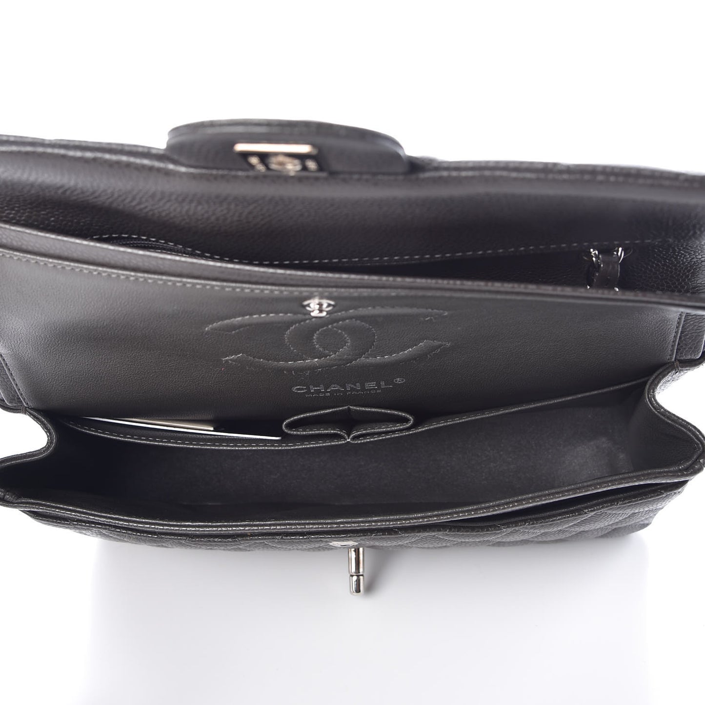 Caviar Quilted Medium Double Flap Dark Grey