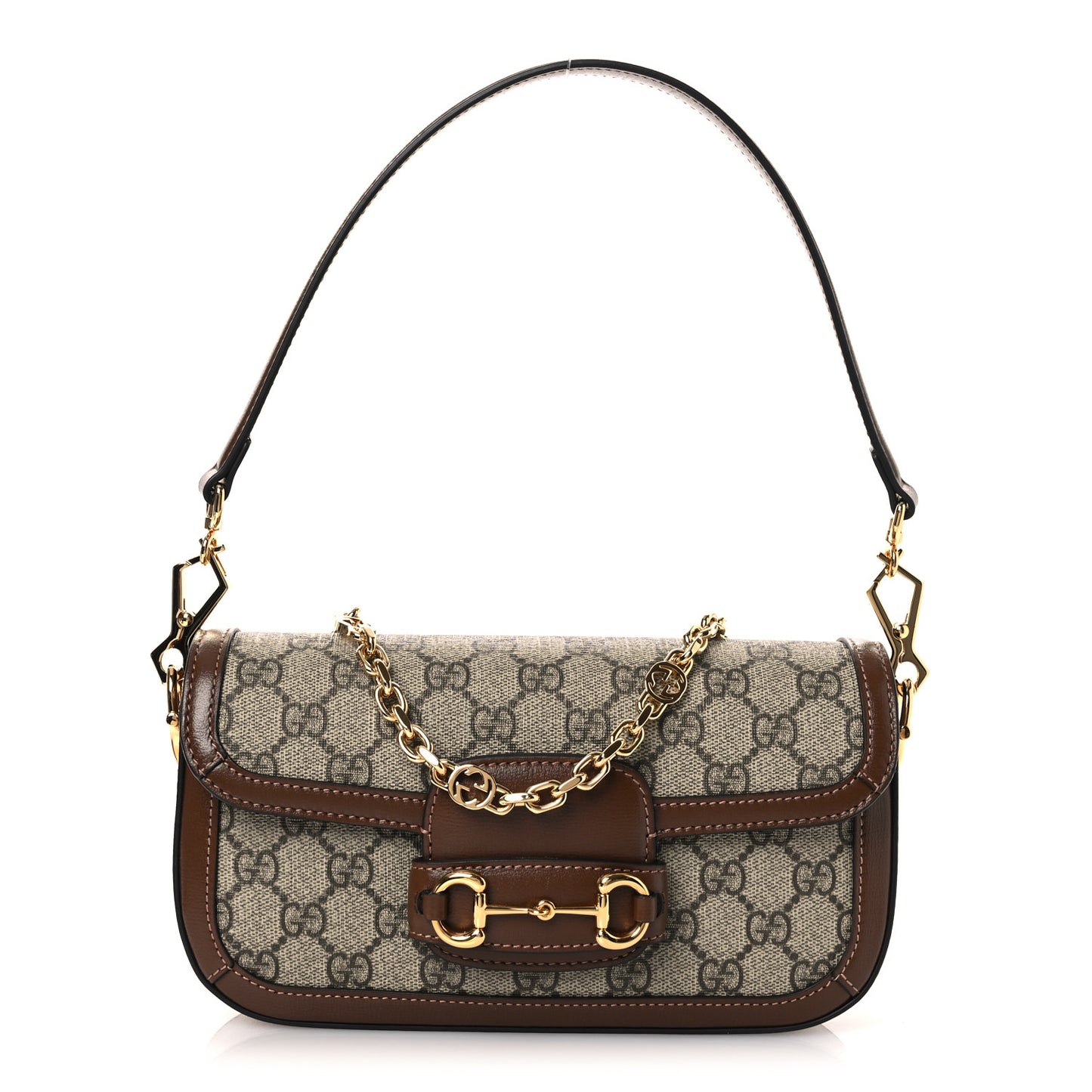 GG Supreme Monogram Small Horsebit 1955 Chain Shoulder Bag Beige Ebony Brown Sugar