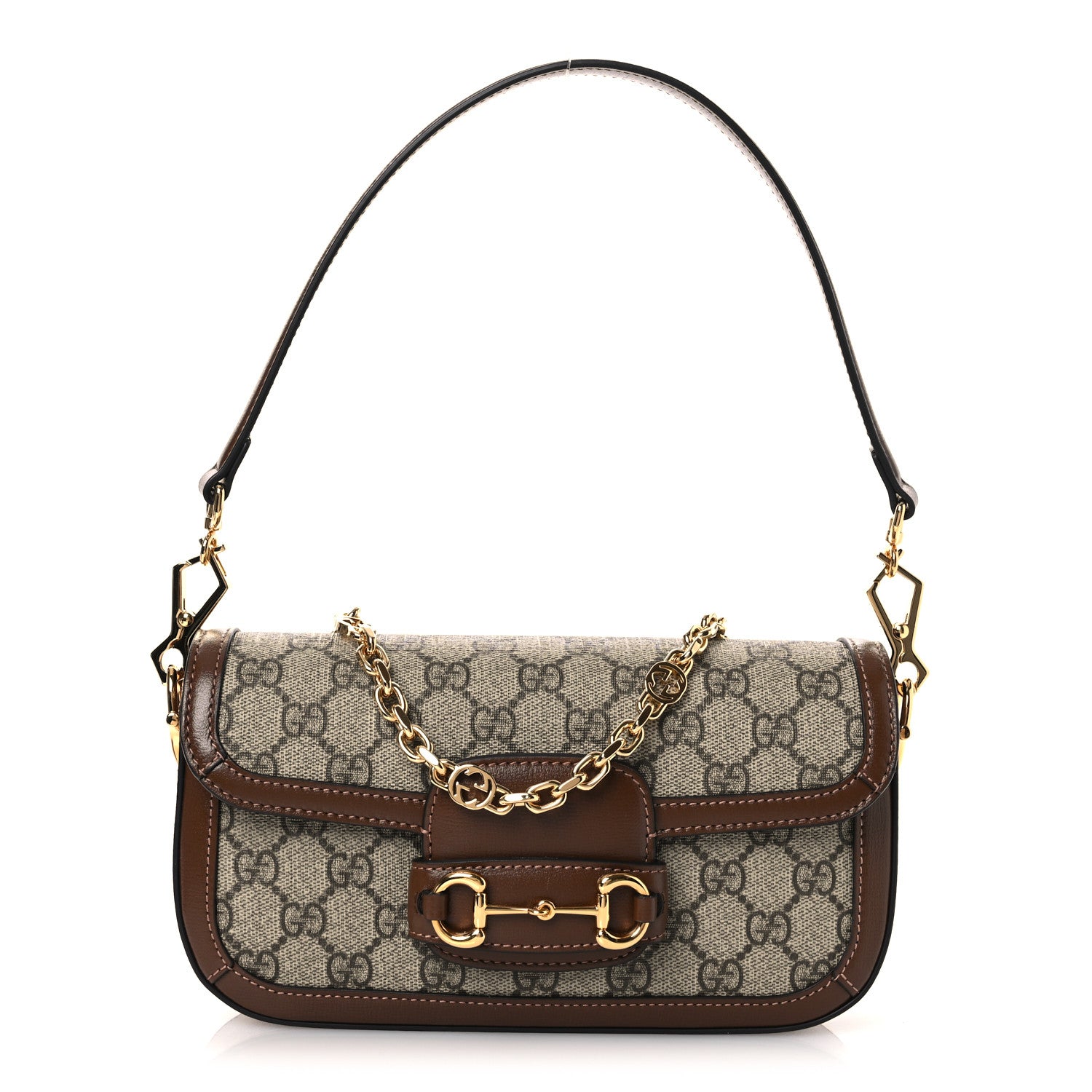 Gucci GG Supreme Monogram Small Horsebit 1955 Chain Shoulder Bag Beige Ebony Brown Sugar 1 of 10