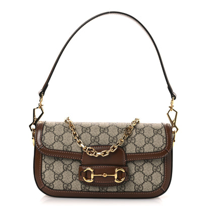Gucci GG Supreme Monogram Small Horsebit 1955 Chain Shoulder Bag Beige Ebony Brown Sugar 1 of 10