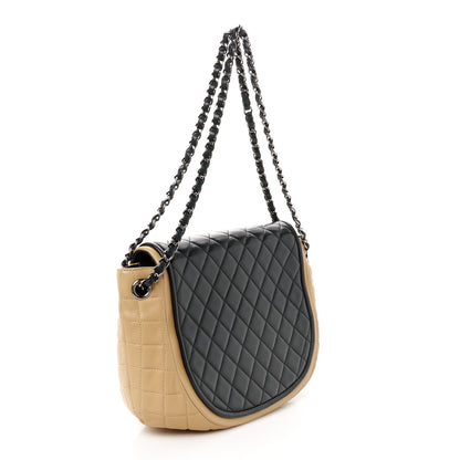 Chanel Lambskin Quilted Large Classic Twist Crescent Flap Black Beige 3 of 12