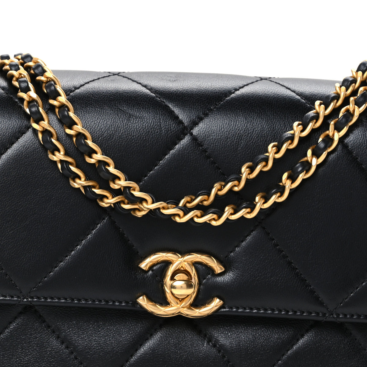Lambskin Quilted Enamel Chain Logo Mini Flap Black