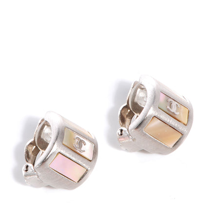 Chanel Mother of Pearl CC Half Hoop Earrings Silver 1 of 6