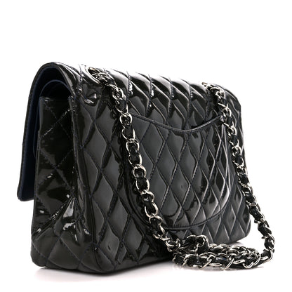 Chanel Patent Calfskin Quilted Bi-Color Medium Double Flap Navy Blue Black 3 of 11