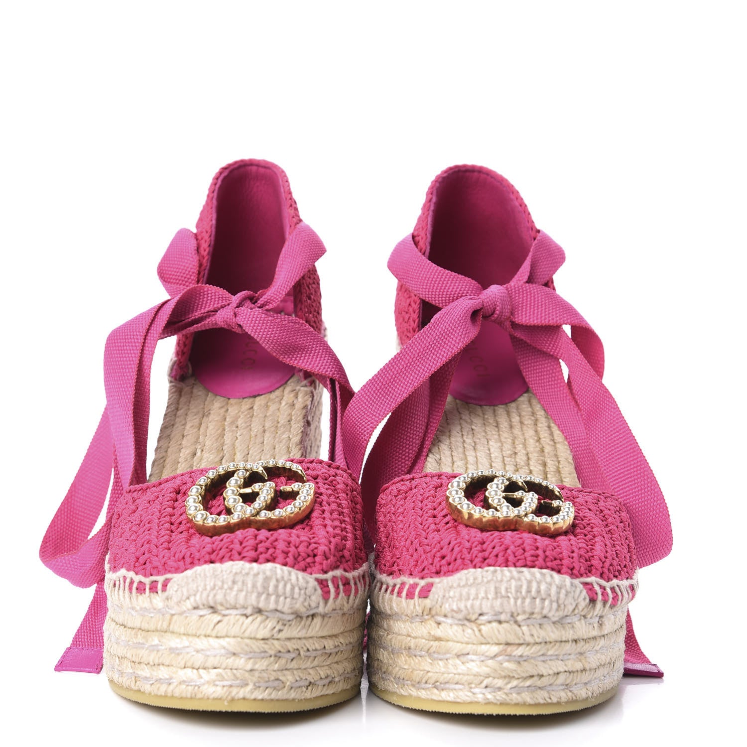 Gucci Cotton Crochet Pearly GG Ankle Wrap Platform Espadrille Wedges 36 Cyclamen Rose 2 of 12