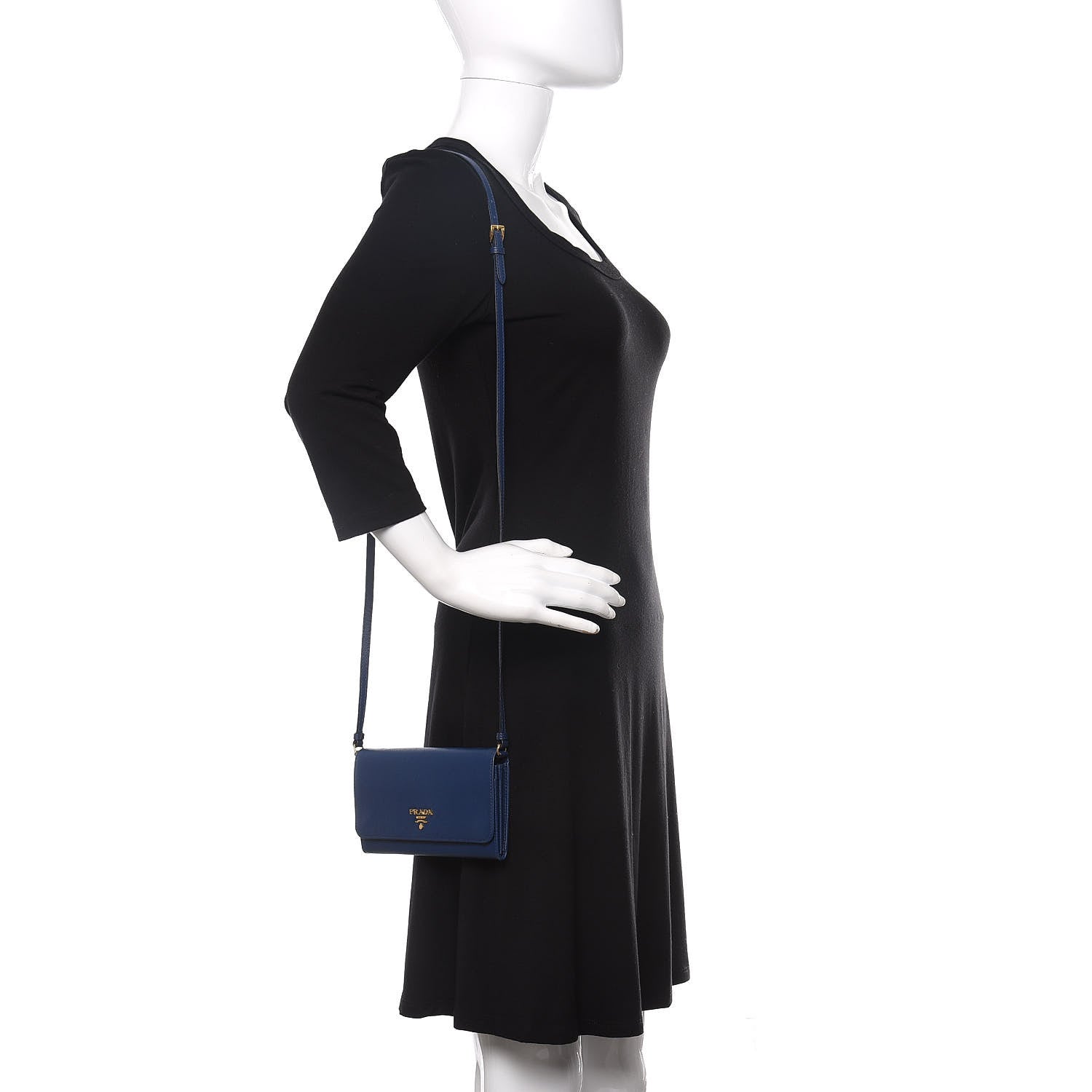 Prada Saffiano Metal Flap Wallet With Strap Bluette 2 of 9