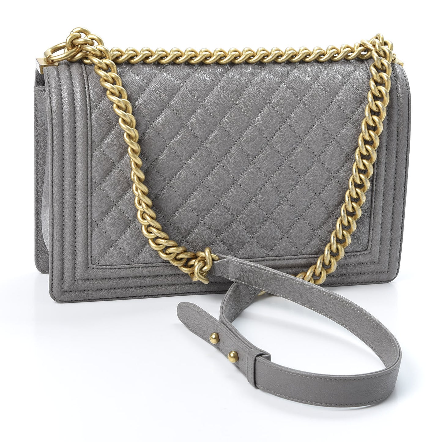 Caviar Quilted New Medium Boy Flap Grey