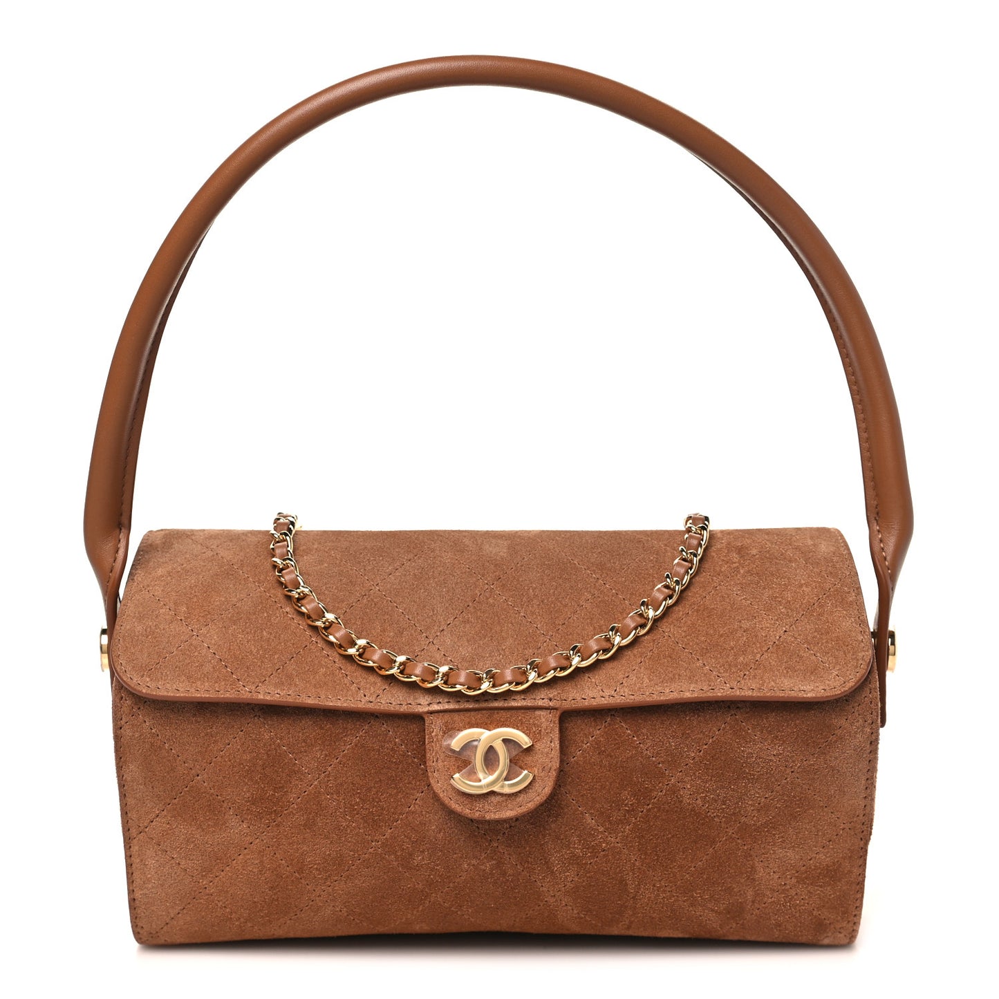 Suede Quilted Turn Around Clutch With Chain Camel
